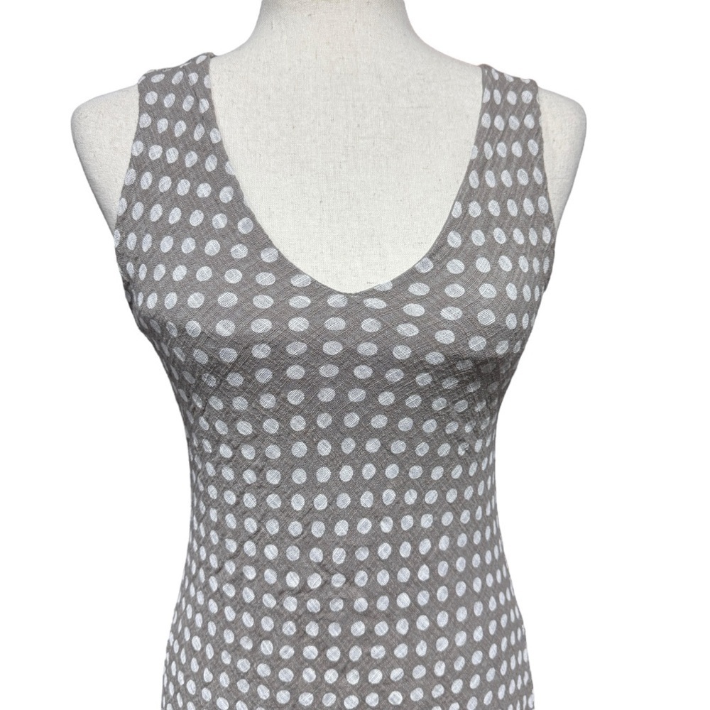 Angela Mara Gauzy Cotton Blend Tan Polka Dot Tiered Dress Size M Italian Beachy - Picture 2 of 10